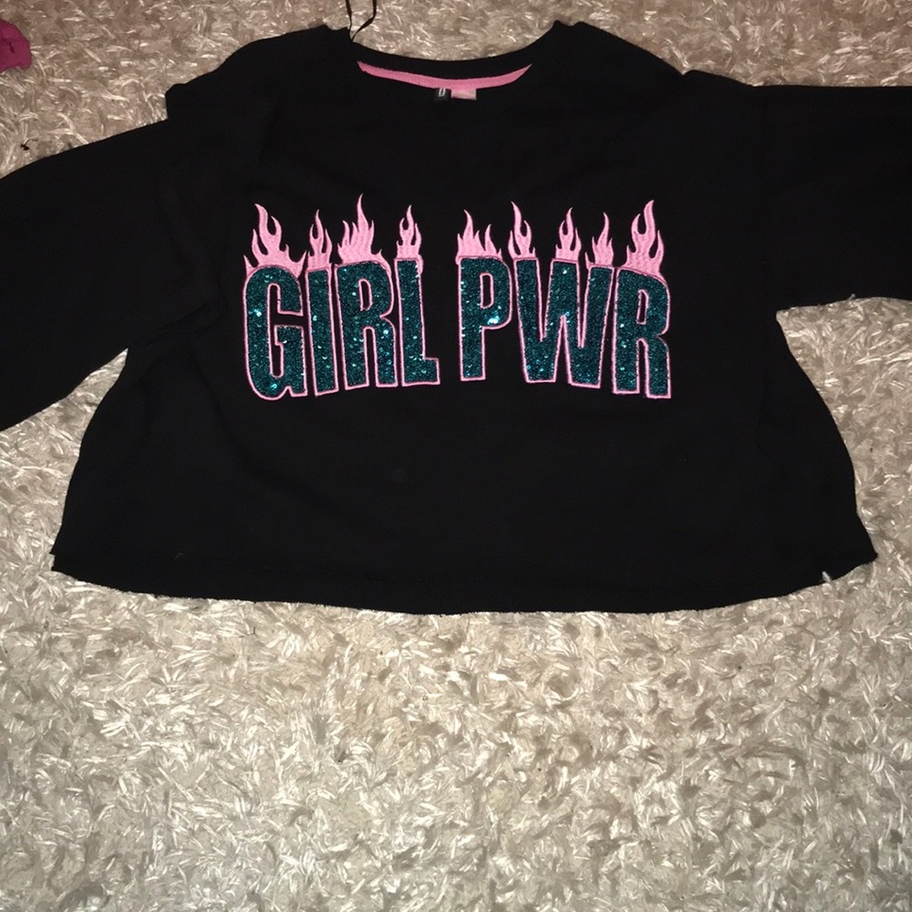 H&M Oversized Sequined “Girl Power” Crop Top